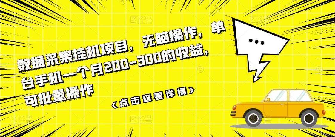 数据采集挂机项目，无脑操作，单台手机一个月200-300的收益，可批量操作-玻哥网络技术工作室