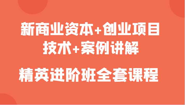 新商业资本+创业项目，技术+案例讲解，精英进阶班全套课程-玻哥网络技术工作室