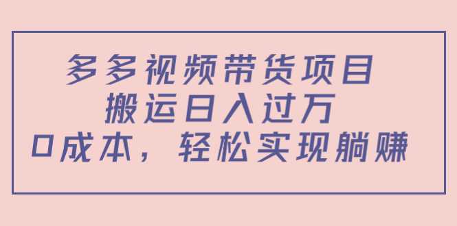 多多视频带货项目，搬运日入过万，0成本，轻松实现躺赚（教程+软件）-玻哥网络技术工作室