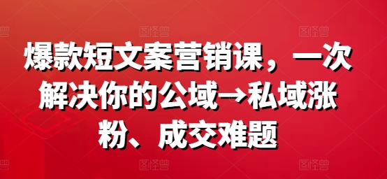 爆款短文案营销课，一次解决你的公域→私域涨粉、成交难题-玻哥网络技术工作室