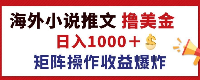 最新海外小说推文撸美金，日入1k+ 蓝海市场，矩阵放大收益爆炸-玻哥网络技术工作室