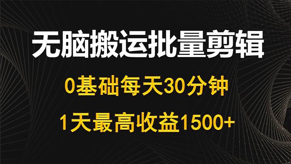 每天30分钟，0基础无脑搬运批量剪辑，1天最高收益1500+-玻哥网络技术工作室