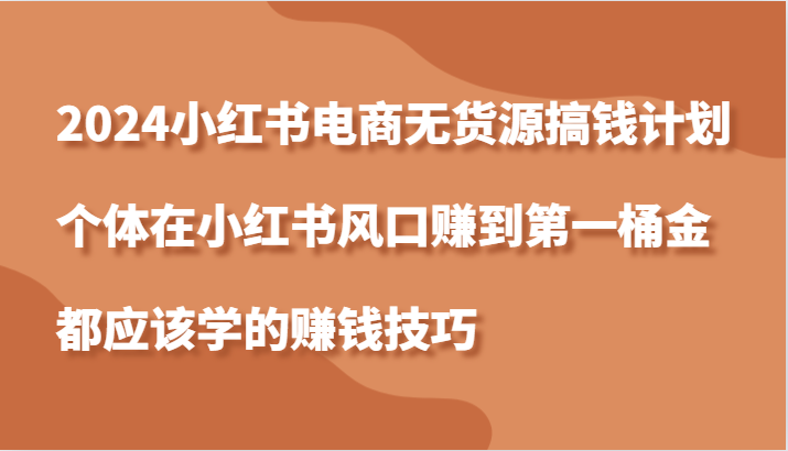 2024小红书电商无货源搞钱计划，个体在小红书风口赚到第一桶金应该学的赚钱技巧-玻哥网络技术工作室