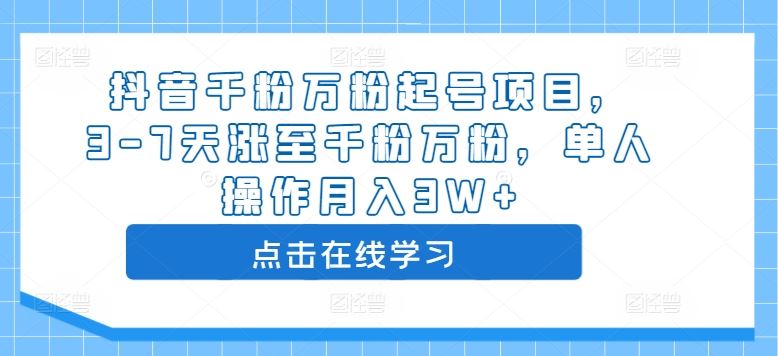 抖音千粉万粉起号项目，3-7天涨至千粉万粉，单人操作月入3W+-玻哥网络技术工作室