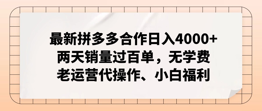 （12869期）拼多多最新合作日入4000+两天销量过百单，无学费、老运营代操作、小白福利-玻哥网络技术工作室