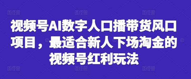 视频号AI数字人口播带货风口项目，最适合新人下场淘金的视频号红利玩法-玻哥网络技术工作室