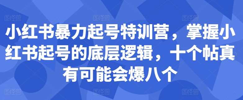 小红书暴力起号特训营，掌握小红书起号的底层逻辑，十个帖真有可能会爆八个-玻哥网络技术工作室