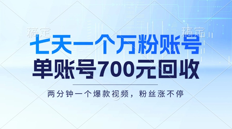 （13062期）七天一个万粉账号，新手小白秒上手，单账号回收700元，轻松月入三万＋-玻哥网络技术工作室