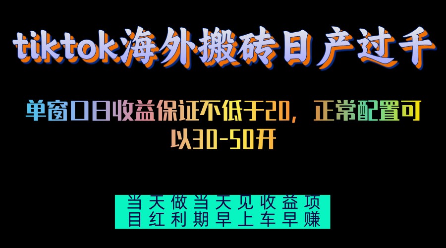 （13079期）tiktok海外搬砖项目单机日产过千当天做当天见收益-玻哥网络技术工作室