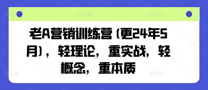 老A营销训练营(更24年10月)，轻理论，重实战，轻概念，重本质-玻哥网络技术工作室