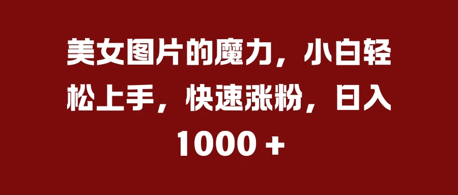 美女图片的魔力，小白轻松上手，快速涨粉，日入 1000 +-玻哥网络技术工作室