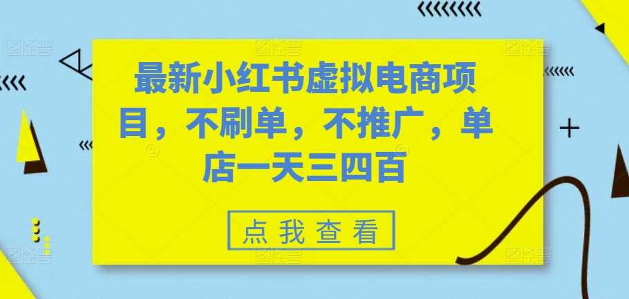 最新小红书虚拟电商项目，不刷单，不推广，单店一天三四百-玻哥网络技术工作室