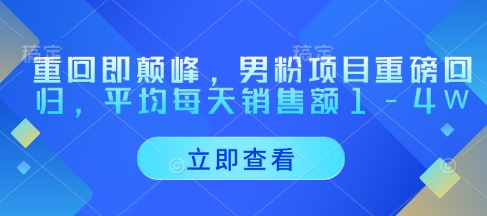 重回即颠峰，男粉项目重磅回归，平均每天销售额1-4W-玻哥网络技术工作室