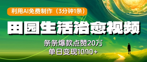 利用AI免费制作田园生活治愈视频，条条爆款点赞20W，单日变现几张-玻哥网络技术工作室