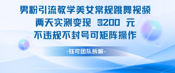 男粉引流教学美女常规跳舞视频两天实测变现1k+，不违规不封号可矩阵操作-玻哥网络技术工作室