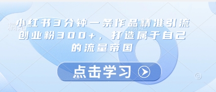 小红书3分钟一条作品精准引流创业粉300+，打造属于自己的流量帝国-玻哥网络技术工作室