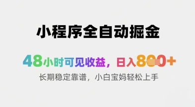 小程序全自动掘金，48小时可见收益，日入8张+长期稳定靠谱，小白宝妈轻松上手【揭秘】-玻哥网络技术工作室