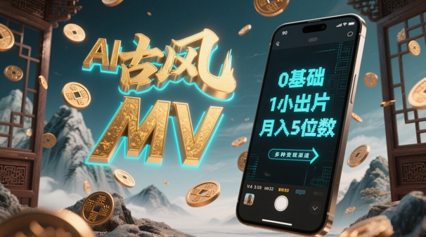 AI一键生成古风音乐MV，0剪辑基础1小时出片，多种变现渠道，一部手机月入5位数-玻哥网络技术工作室