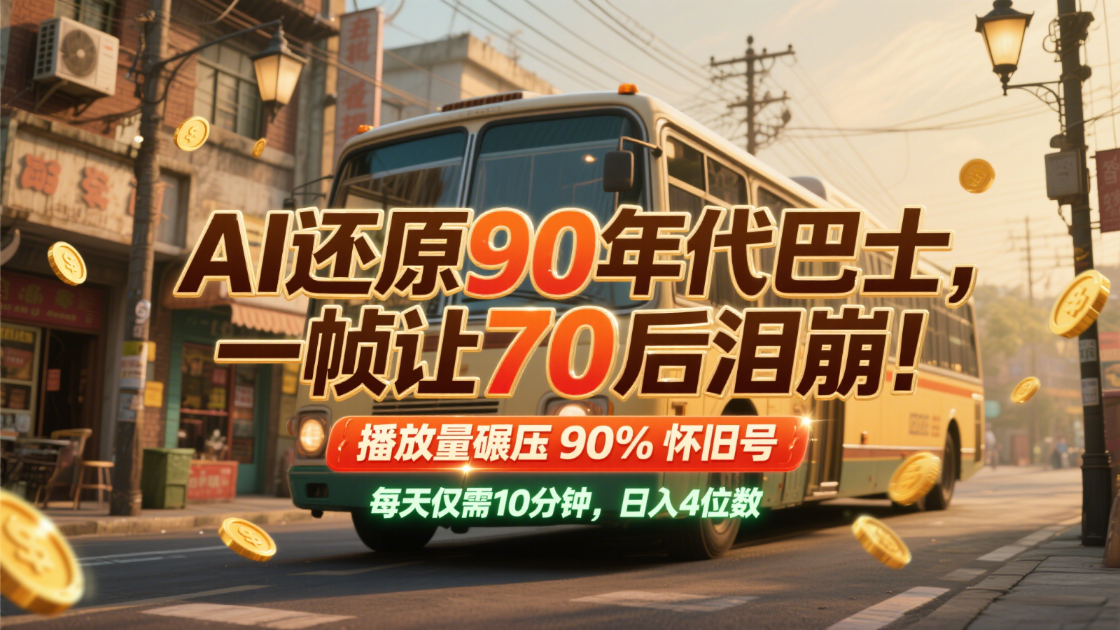 AI还原90年代巴士，一帧让70后泪崩！播放量碾压90%怀旧号，每天10分钟，日入4位数-玻哥网络技术工作室