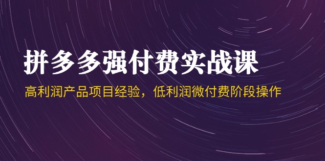 拼多多强付费实战课-44期，高利润产品项目经验，低利润微付费阶段操作-玻哥网络技术工作室