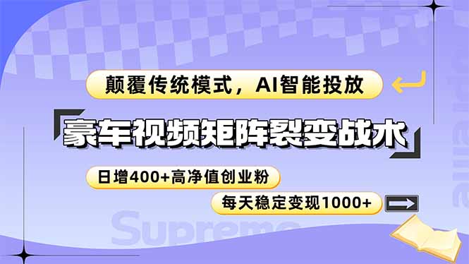 豪车视频矩阵裂变战术，颠覆传统模式，AI智能投放，日增400+高净值创业…-玻哥网络技术工作室