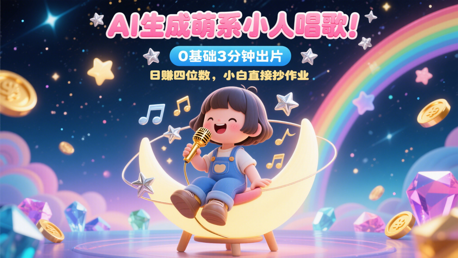 AI生成萌系小人唱歌！0基础3分钟出片，28个作品涨粉9万，日赚四位数，小白直接抄作业-玻哥网络技术工作室