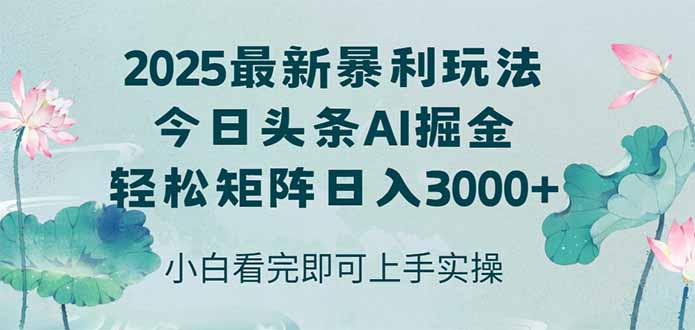 今日头条2025年最新暴利玩法，思路简单，复制粘贴，轻松实现矩阵日入3000+-玻哥网络技术工作室
