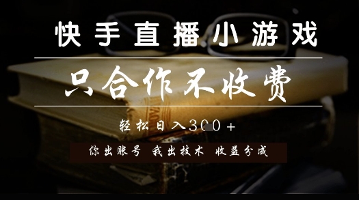 快手直播小游戏，只合作不收费，你出账号我出技术， 分润模式【揭秘】-玻哥网络技术工作室