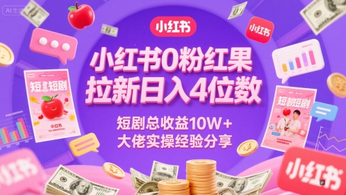 小红书0粉红果短剧拉新日入4位，数短剧总收益10W+大佬实操经验分享-玻哥网络技术工作室
