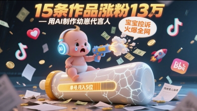 用AI制作幼崽代言人，宝宝的控诉火爆全网，15条作品涨粉13W，单号月入5位数实操教程-玻哥网络技术工作室