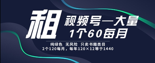 租视频号，一个60每月，2个120.纯绿色、无风险，常年租【揭秘】-玻哥网络技术工作室