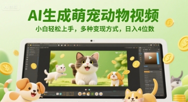 AI生成萌宠动物视频，小白轻松上手，多种变现方式，日入4位数-玻哥网络技术工作室
