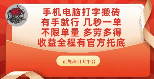 手机电脑打字搬砖，副业可发展主业来做蓝海项目，有手就行，几秒一单，不限单量，多劳多得【揭秘】-玻哥网络技术工作室