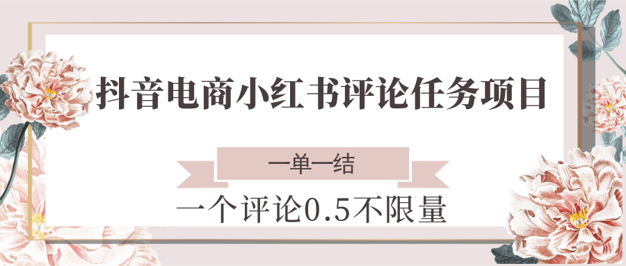 抖音电商小红书评论任务项目，一个评论0.5，一单一结 不限量-玻哥网络技术工作室