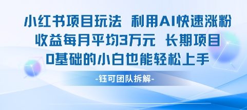 适合小白操作的小红书新项目，利用AI快速涨粉，收益每月平均1W+-玻哥网络技术工作室