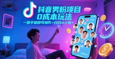 抖音男粉项目0成本玩法，一部手机即可操作，日均4张+，时间自由-玻哥网络技术工作室